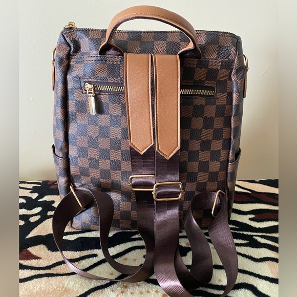 New Brown Faux Pebbled Leather Backpack - Picture 9 of 9